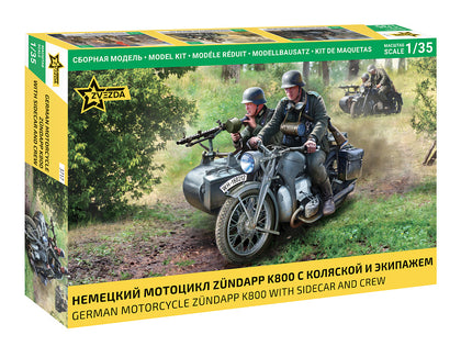 GERMAN MOTORCYCLE ZUNDAPP K800 WITH SIDERCAR AND CREW 1/35 LUNGH 6.2 cm