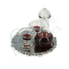 VASSOIO METALLO,DECANTER E 2 BICCHIERI VETRO