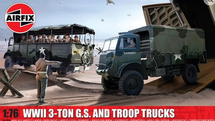 WWII 3-TON G.S. AND TROOP TRUCKS 1/76 LUNGH 90+79 mm
