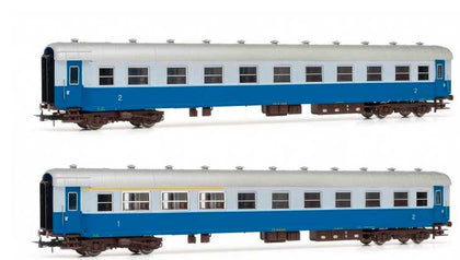 2 CARROZZE 1959 TRENO AZZURRO 2° CL+1/2 CL FS EP III H0