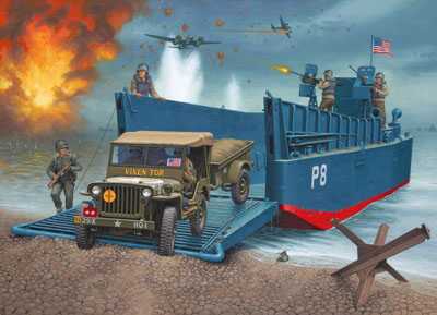 LCM 3 LANDING CRAFT+JEEP 1/35 lungh.43.5 cm+16.5 cm