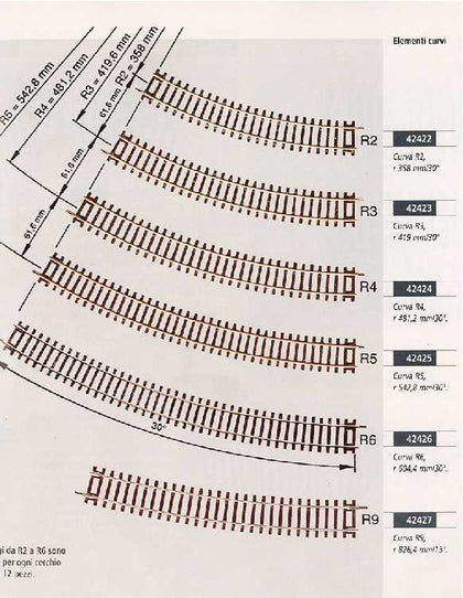 BINARIO CURVO R5 542.8 mm 30° ROCO LINE H0